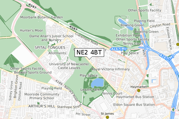NE2 4BT map - small scale - OS Open Zoomstack (Ordnance Survey)