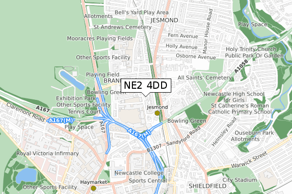 NE2 4DD map - small scale - OS Open Zoomstack (Ordnance Survey)