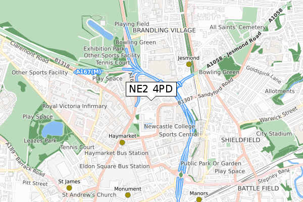 NE2 4PD map - small scale - OS Open Zoomstack (Ordnance Survey)