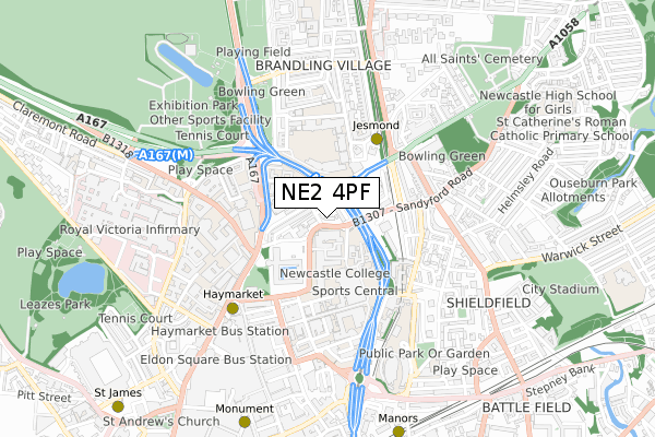 NE2 4PF map - small scale - OS Open Zoomstack (Ordnance Survey)