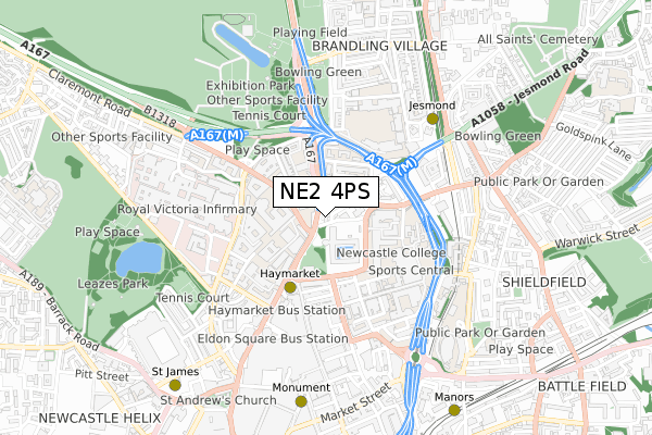 NE2 4PS map - small scale - OS Open Zoomstack (Ordnance Survey)