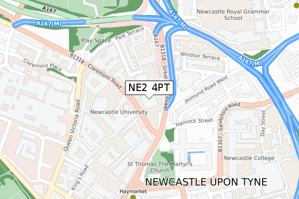 NE2 4PT map - large scale - OS Open Zoomstack (Ordnance Survey)