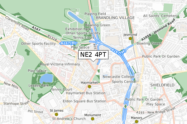 NE2 4PT map - small scale - OS Open Zoomstack (Ordnance Survey)