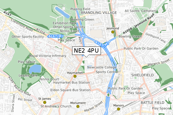 NE2 4PU map - small scale - OS Open Zoomstack (Ordnance Survey) NE2 4PU map - small scale - OS Open Zoomstack (Ordnance Survey)