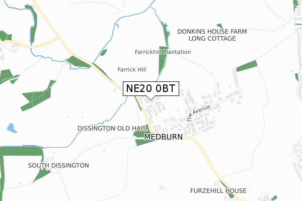 NE20 0BT map - small scale - OS Open Zoomstack (Ordnance Survey)