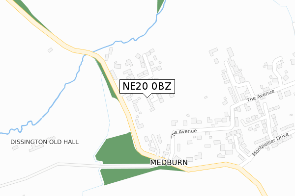 NE20 0BZ map - large scale - OS Open Zoomstack (Ordnance Survey)