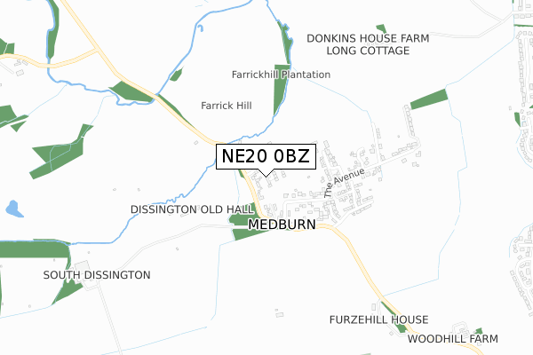 NE20 0BZ map - small scale - OS Open Zoomstack (Ordnance Survey)