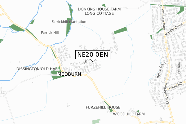 NE20 0EN map - small scale - OS Open Zoomstack (Ordnance Survey)