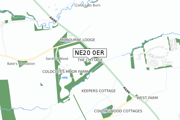 NE20 0ER map - small scale - OS Open Zoomstack (Ordnance Survey)