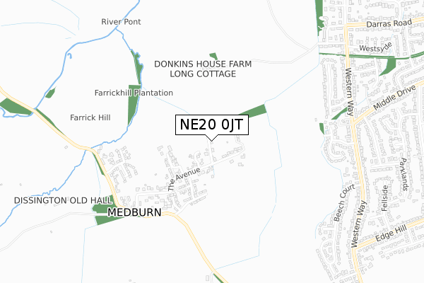 NE20 0JT map - small scale - OS Open Zoomstack (Ordnance Survey)