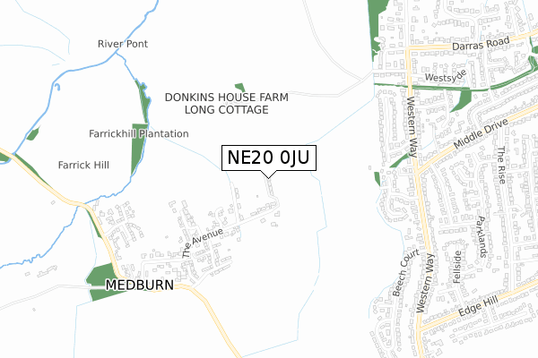 NE20 0JU map - small scale - OS Open Zoomstack (Ordnance Survey)