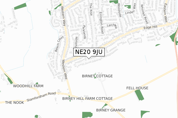 NE20 9JU map - small scale - OS Open Zoomstack (Ordnance Survey)