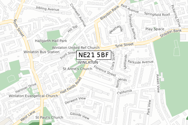 NE21 5BF map - large scale - OS Open Zoomstack (Ordnance Survey)