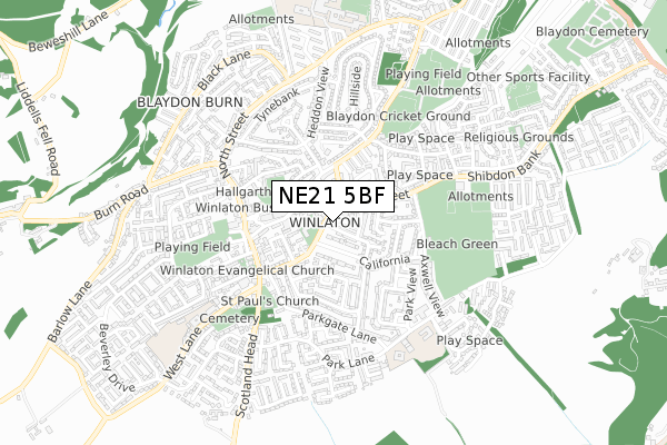 NE21 5BF map - small scale - OS Open Zoomstack (Ordnance Survey)