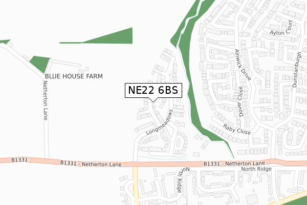 NE22 6BS map - large scale - OS Open Zoomstack (Ordnance Survey)