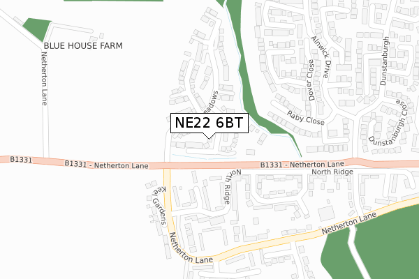 NE22 6BT map - large scale - OS Open Zoomstack (Ordnance Survey)