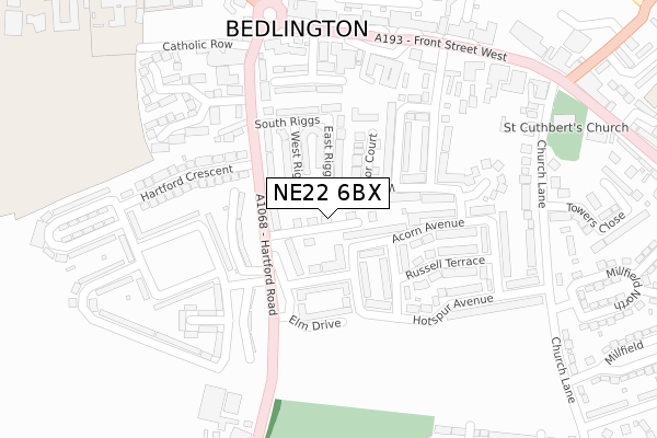 NE22 6BX map - large scale - OS Open Zoomstack (Ordnance Survey)