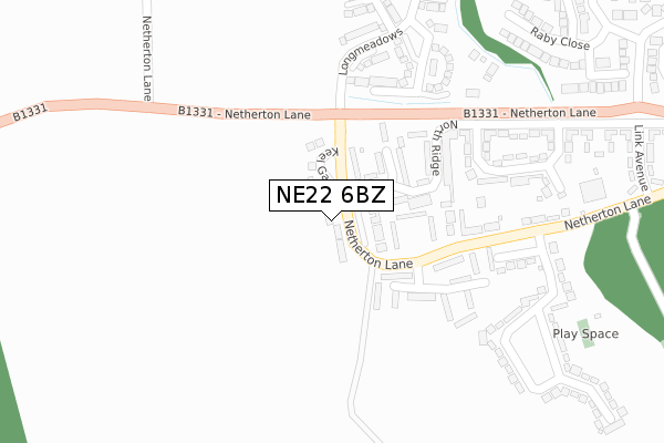 NE22 6BZ map - large scale - OS Open Zoomstack (Ordnance Survey)