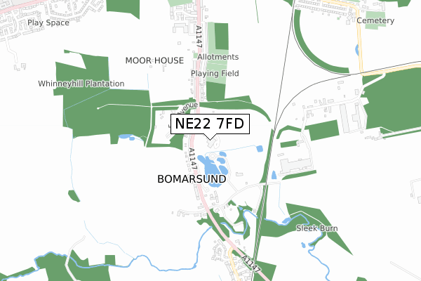 NE22 7FD map - small scale - OS Open Zoomstack (Ordnance Survey)