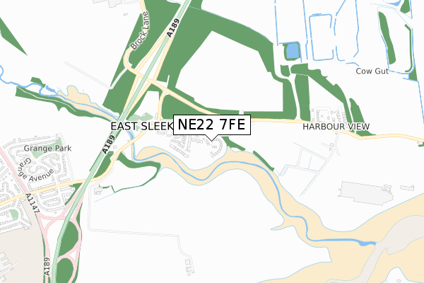 NE22 7FE map - small scale - OS Open Zoomstack (Ordnance Survey)