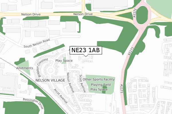 NE23 1AB map - large scale - OS Open Zoomstack (Ordnance Survey)