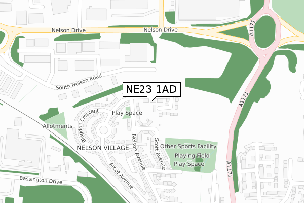 NE23 1AD map - large scale - OS Open Zoomstack (Ordnance Survey)