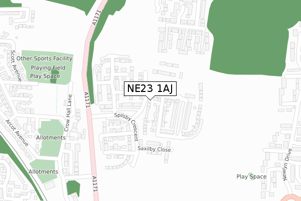 NE23 1AJ map - large scale - OS Open Zoomstack (Ordnance Survey)