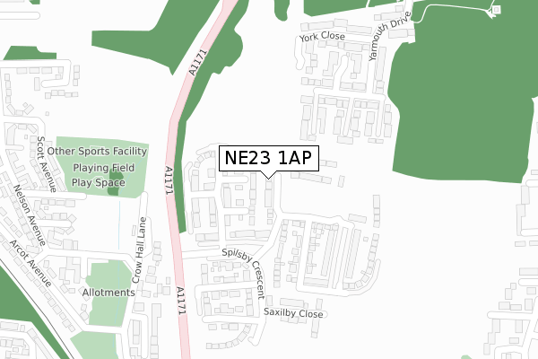 NE23 1AP map - large scale - OS Open Zoomstack (Ordnance Survey)