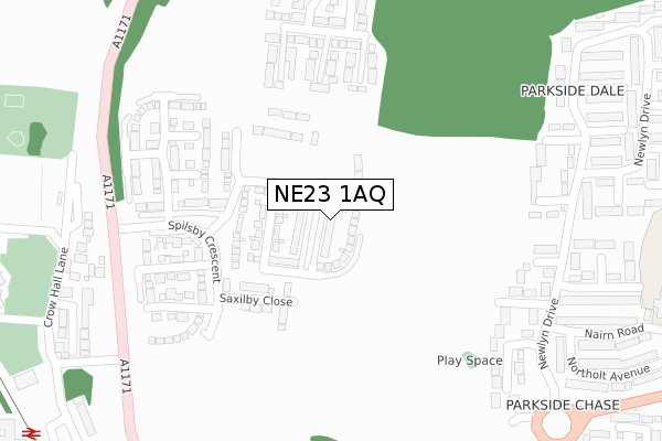 NE23 1AQ map - large scale - OS Open Zoomstack (Ordnance Survey)