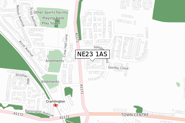 NE23 1AS map - large scale - OS Open Zoomstack (Ordnance Survey)