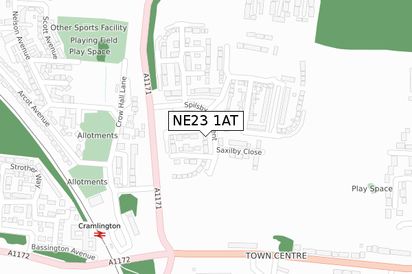 NE23 1AT map - large scale - OS Open Zoomstack (Ordnance Survey)