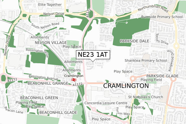NE23 1AT map - small scale - OS Open Zoomstack (Ordnance Survey)