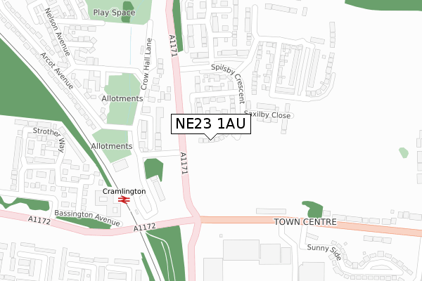 NE23 1AU map - large scale - OS Open Zoomstack (Ordnance Survey)
