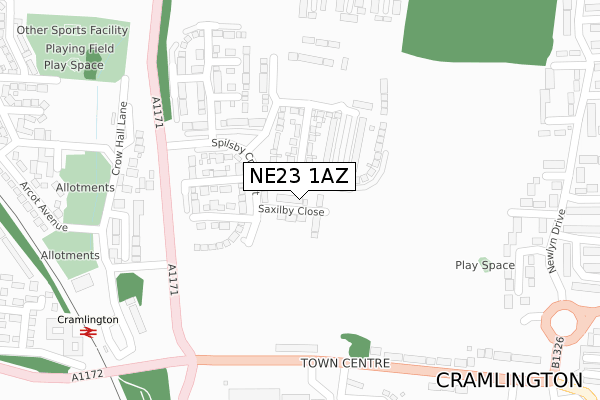 NE23 1AZ map - large scale - OS Open Zoomstack (Ordnance Survey)