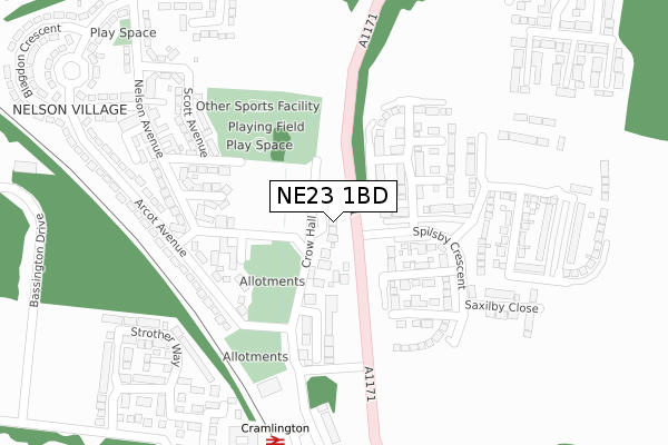 NE23 1BD map - large scale - OS Open Zoomstack (Ordnance Survey)
