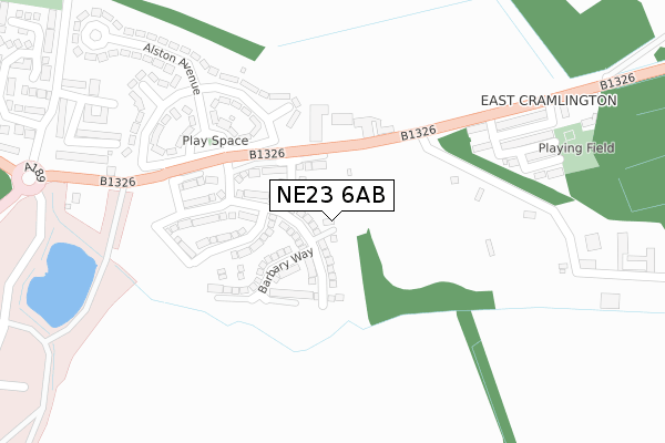 NE23 6AB map - large scale - OS Open Zoomstack (Ordnance Survey)