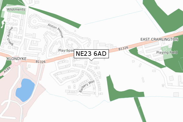 NE23 6AD map - large scale - OS Open Zoomstack (Ordnance Survey)