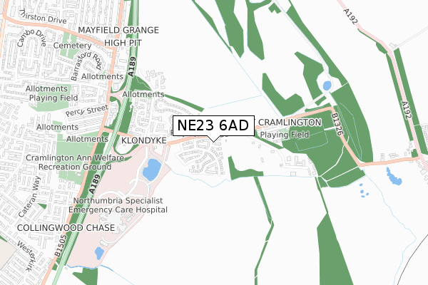 NE23 6AD map - small scale - OS Open Zoomstack (Ordnance Survey)