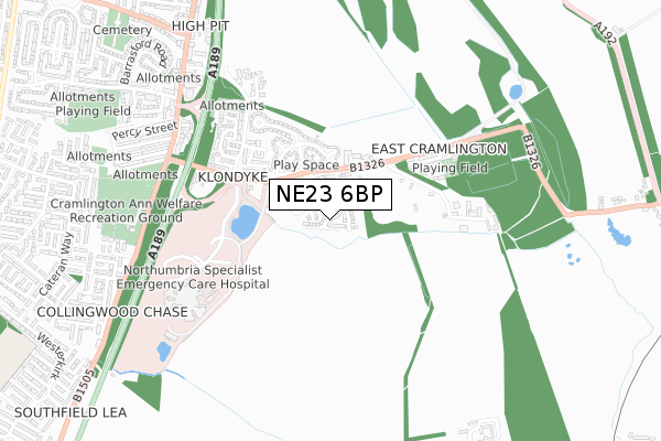 NE23 6BP map - small scale - OS Open Zoomstack (Ordnance Survey)