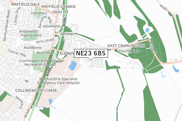 NE23 6BS map - small scale - OS Open Zoomstack (Ordnance Survey)