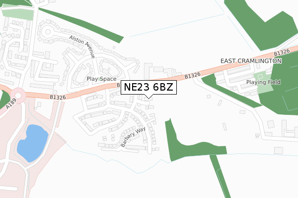NE23 6BZ map - large scale - OS Open Zoomstack (Ordnance Survey)