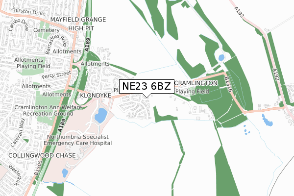 NE23 6BZ map - small scale - OS Open Zoomstack (Ordnance Survey)