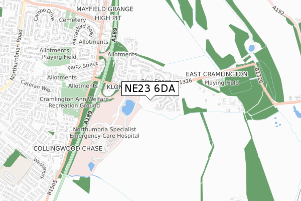 NE23 6DA map - small scale - OS Open Zoomstack (Ordnance Survey)