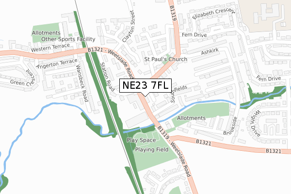 NE23 7FL map - large scale - OS Open Zoomstack (Ordnance Survey)