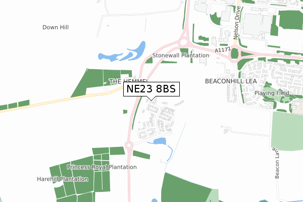 NE23 8BS map - small scale - OS Open Zoomstack (Ordnance Survey)
