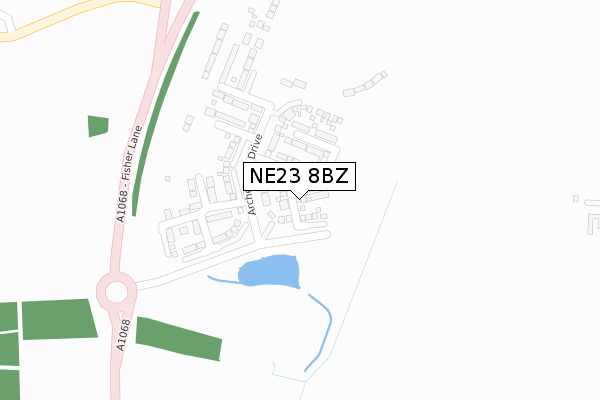 NE23 8BZ map - large scale - OS Open Zoomstack (Ordnance Survey)