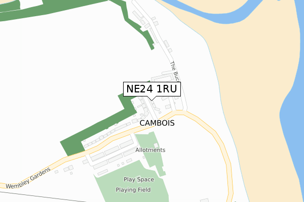 NE24 1RU map - large scale - OS Open Zoomstack (Ordnance Survey)