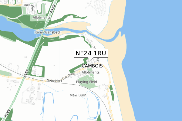 NE24 1RU map - small scale - OS Open Zoomstack (Ordnance Survey)