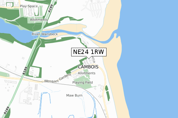 NE24 1RW map - small scale - OS Open Zoomstack (Ordnance Survey)