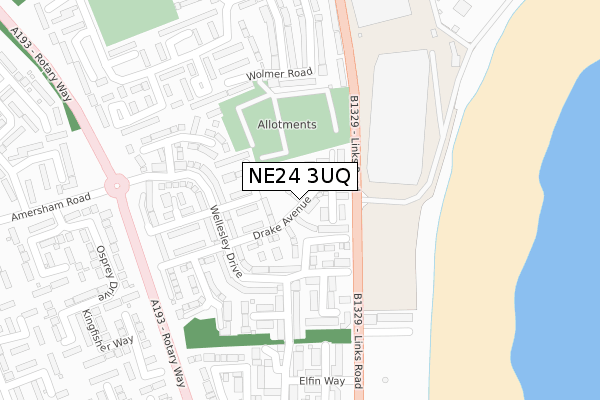 NE24 3UQ map - large scale - OS Open Zoomstack (Ordnance Survey)